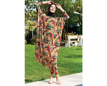 RUKOMAYO SİYAH OTANTİK DESENLİ  ESNEK TÜL KUMAŞ PAREO