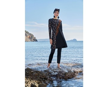 23107 Çapraz Puantiye Micro Lycra Kumaş Tam Tesettür Mayo