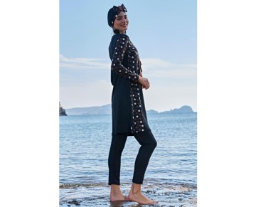 23107 Çapraz Puantiye Micro Lycra Kumaş Tam Tesettür Mayo