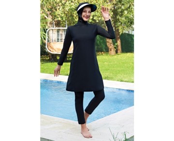 RUKOMAYO SİYAH  LYCRA ( SU İTİCİ VE ÇABUK KURUYAN ) KUMAŞ TESETTÜR MAYO