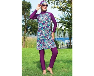 RUKOMAYO MÜRDÜM DESENLİ REGLAN KOL LYCRA(SU İTİCİ VE ÇABUK KURUYAN)KUMAŞ TESETTÜR MAYO