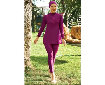 RUKOMAYO PEMBE FERMUARLI  3'LÜ TAKIM LYCRA (SU İTİCİ VE ÇABUK KURUYAN) KUMAŞ TESETTÜR MAYO