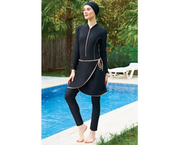 RUKOMAYO SİYAH  3'LÜ TAKIM LYCRA (SU İTİCİ VE ÇABUK KURUYAN) KUMAŞ YÜZÜCÜ TESETTÜR MAYO