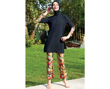 RUKOMAYO SİYAH YARIM FERMUARLI LYCRA PARAŞÜT (SU İTİCİ VE ÇABUK KURUYAN)KUMAŞ TESETTÜR MAYO