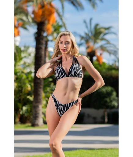 RUKOMAYO SİYAH ZEBRA DESENLİ GENİŞ ÜÇGEN BREZİLYAN KESİM LYCRA KUMAŞ BİKİNİ