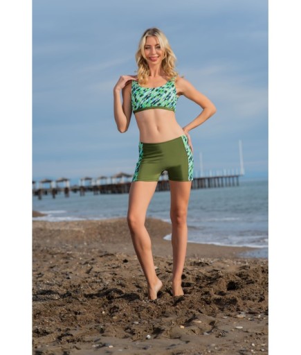 RUKOMAYO YEŞİL DESENLİLYCRA KUMAŞ ŞORTLU FREESET BİKİNİ