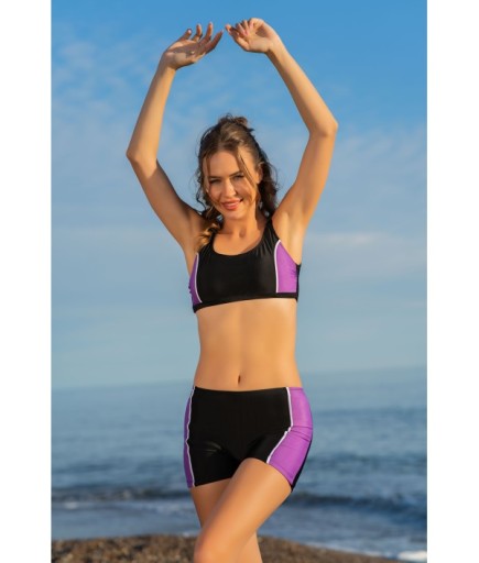 RUKOMAYO SİYAH MOR PARÇALI MODEL ŞORTLU FREESET LCYRA KUMAŞ  BİKİNİ