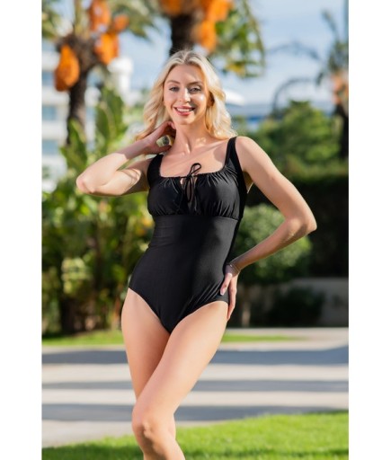 RUKOMAYO SİYAH RENK KARE YAKA BAĞCIKLI MODEL LYCRA KUMAŞ MAYO