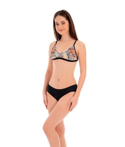 RUKOMAYO SİYAH ÇİÇEK DESENLİ OMUZDAN AYAR ASKILI FREESET MODEL LYCRA KUMAŞ BİKİNİ