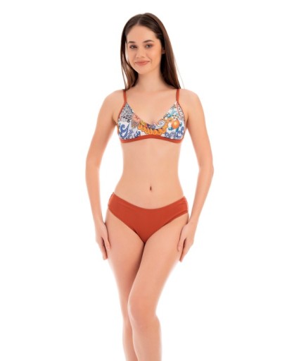 RUKOMAYO TABA ÇİÇEK DESENLİ OMUZDAN AYAR ASKILI FREESET MODEL LYCRA KUMAŞ BİKİNİ