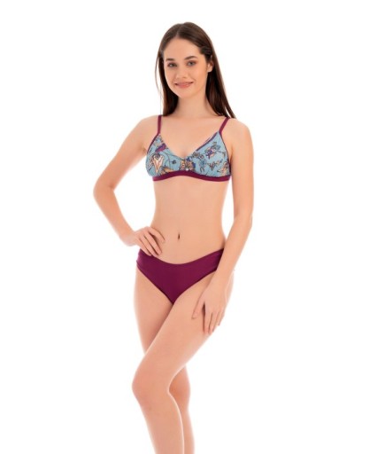 RUKOMAYO BORDO ÇİÇEK DESENLİ OMUZDAN AYAR ASKILI FREESET MODEL LYCRA KUMAŞ BİKİNİ
