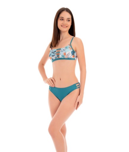 RUKOMAYO YEŞİL ÇİÇEK DESENLİ GÖĞÜS DETAYLI  OMUZDAN AYAR ASKILI FREESET MODEL LYCRA KUMAŞ BİKİNİ