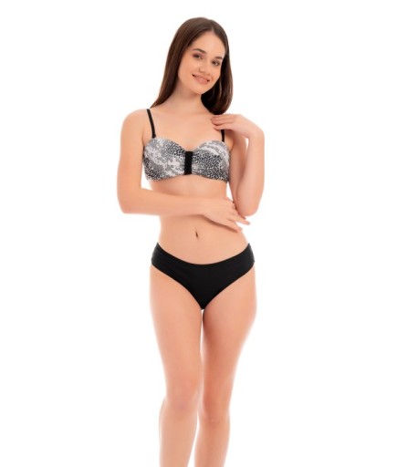 RUKOMAYO SİYAH LEOPAR DESENLİ OMUZDAN AYAR ASKILI STRAPLEZ LYCRA KUMAŞ BİKİNİ