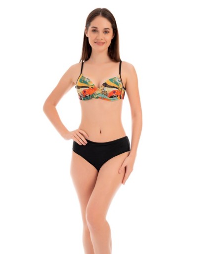 RUKOMAYO SİYAH DESENLİ BÜSTİYER MODELİ BALENLİ KAPLI LYCRA KUMAŞ BİKİNİ