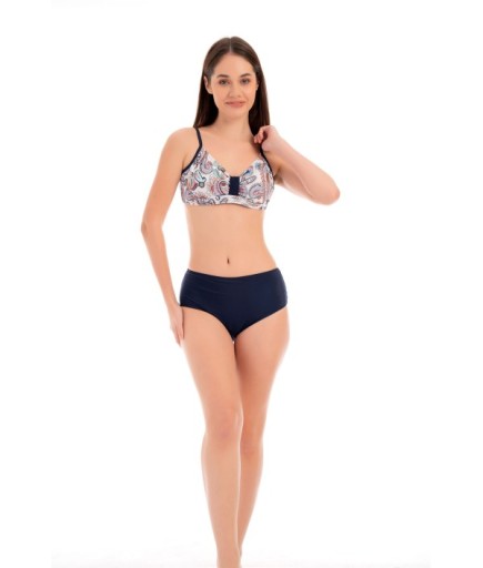 RUKOMAYO LACİVERT ÇİÇEK  DESENLİ OMZUDAN AYAR ASKILI TOPARLAYICI MODEL BALENLİ LYCRA KUMAŞ  BİKİNİ