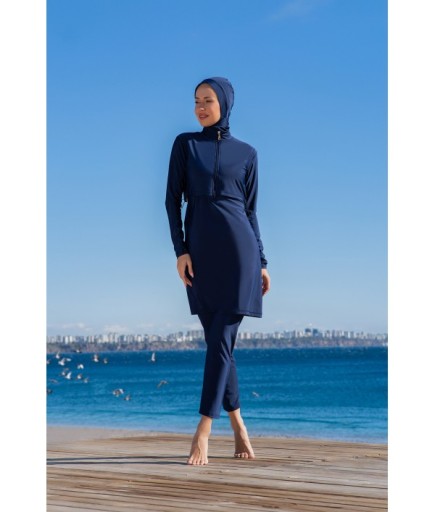 RUKOMAYO LACİVERT CROP MODEL LYCRA ( SU İTİCİ VE ÇABUK KURUYAN ) KUMAŞ TESETTÜR MAYO