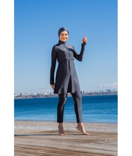 RUKOMAYO GRİ CROP MODEL LYCRA ( SU İTİCİ VE ÇABUK KURUYAN ) KUMAŞ TESETTÜR MAYO