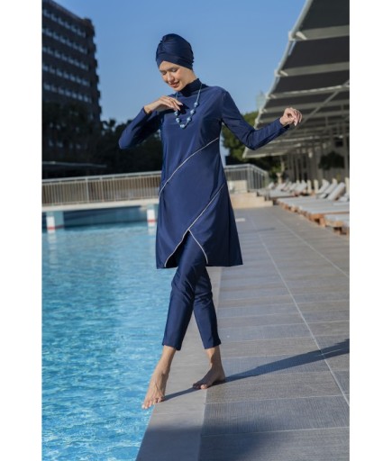 RUKOMAYO LACVİERT KATLI MODEL LYCRA ( SU İTİCİ VE ÇABUK KURUYAN ) KUMAŞ TESETTÜR MAYO