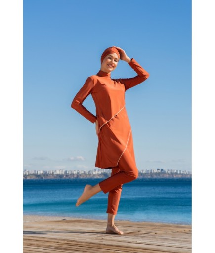 RUKOMAYO TABA RENK KATLI MODEL LYCRA ( SU İTİCİ VE ÇABUK KURUYAN ) KUMAŞ TESETTÜR MAYO